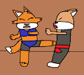 Foxy Roxy Kicks Kendo Coyote by jeremycrimson