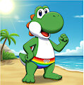 Yoshi in different Speedo designs - AI by SergioLH25