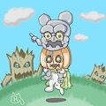 Gotsumon and Pumpkinmon - Digimon Adventure Fanart