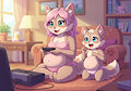 Playing video games in underwear, pregnant, with her little daughter by BigPandaSebArts2024