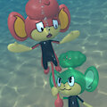 [3D] Pansage pulling Pansear's tail underwater by kuby64