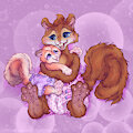 Chestnut & Peanut the Squirrel babyfurs fullbody illustration by FedhaKwatoNyemethyst