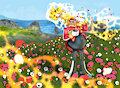 Smell the Flowers (art trade) by LilCrazyBat