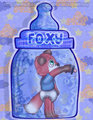 Foxy inside a baby bottle