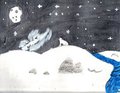howling wolf in a moonlit snowy meddow by ferrarifan