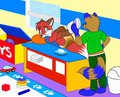 Foxy try to cover his messy diaper