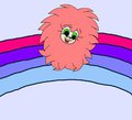 pink fluffy hedgehog dancing on rainbow 