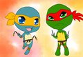 Chibi Mikey and Raphie!