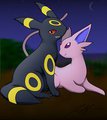 Umbreon and Espeon Shaded and Colored Night-Time Couple